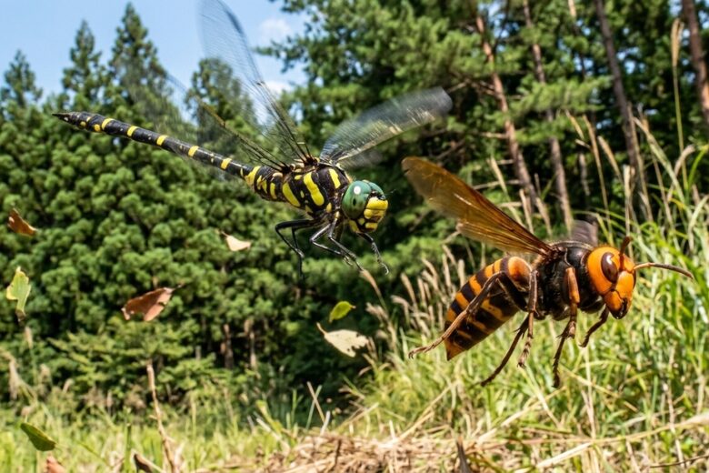 オニヤンマとスズメバチ