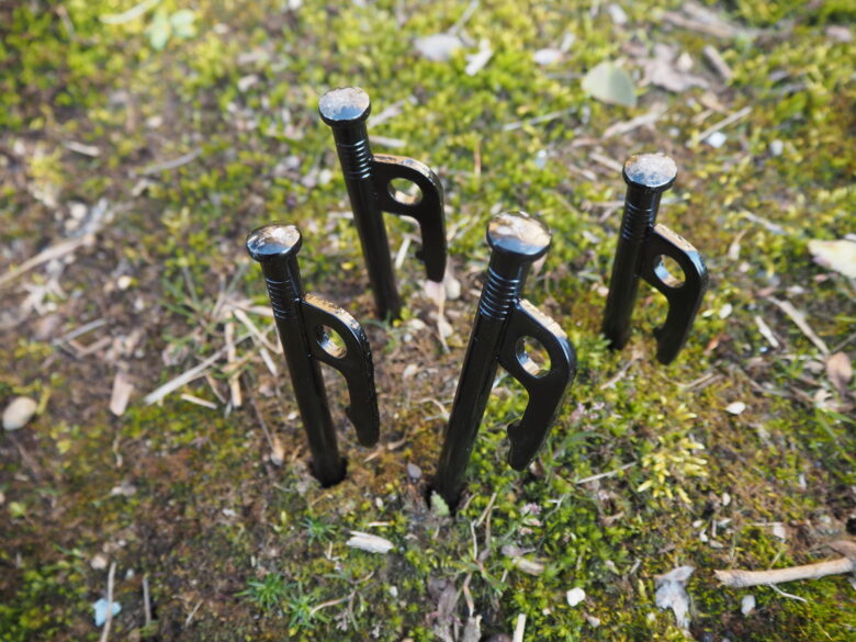 ダイソー鍛造ペグが地面に刺さっている様子
