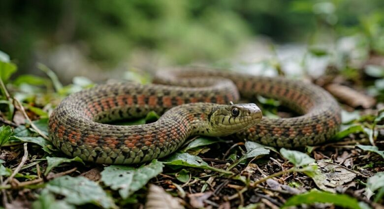 ヤマカガシがアップで写っているところ